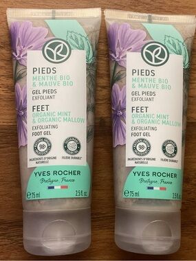 Set of 2 Yves Rocher Foot scrub. Exfoliating Gel in Organic Mint and Mallow, New